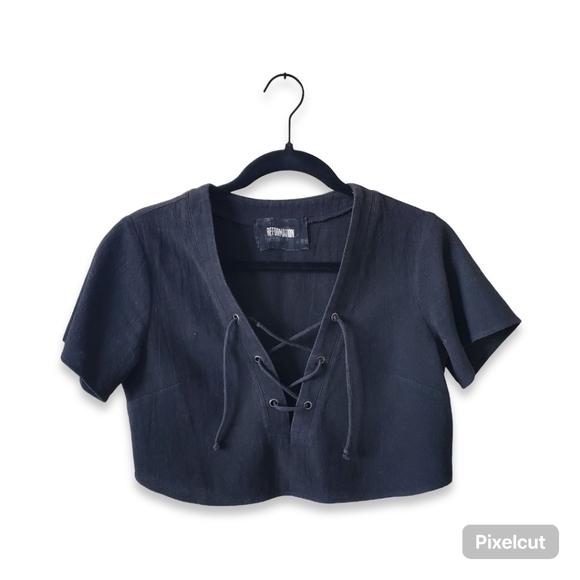 Reformation Tops - Reformation black lace up crop top